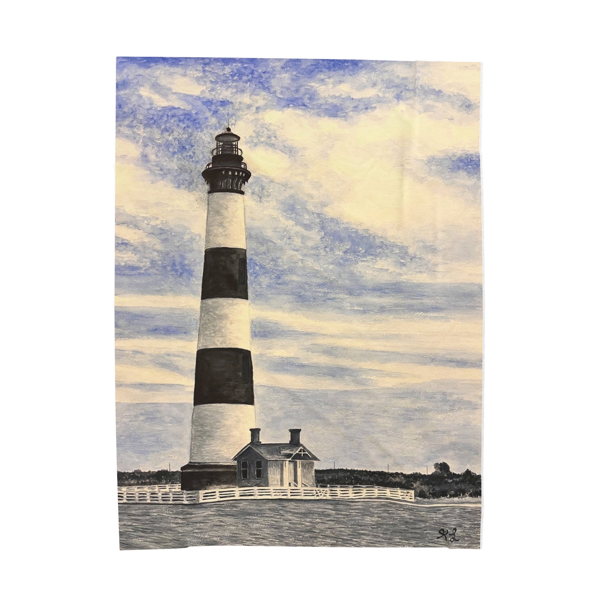 Bodie Island Watercolor Velveteen Plush Blanket