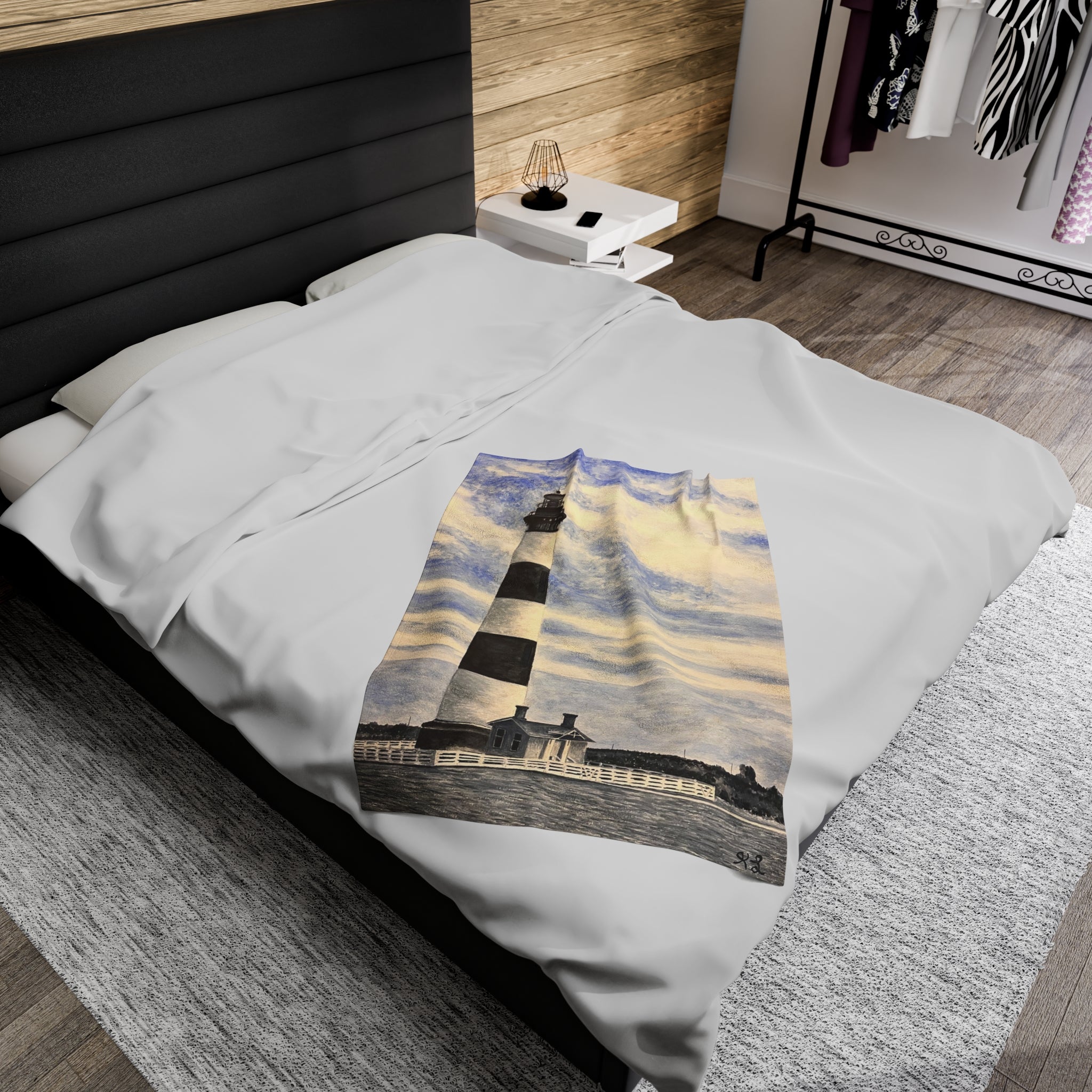 Bodie Island Watercolor Velveteen Plush Blanket