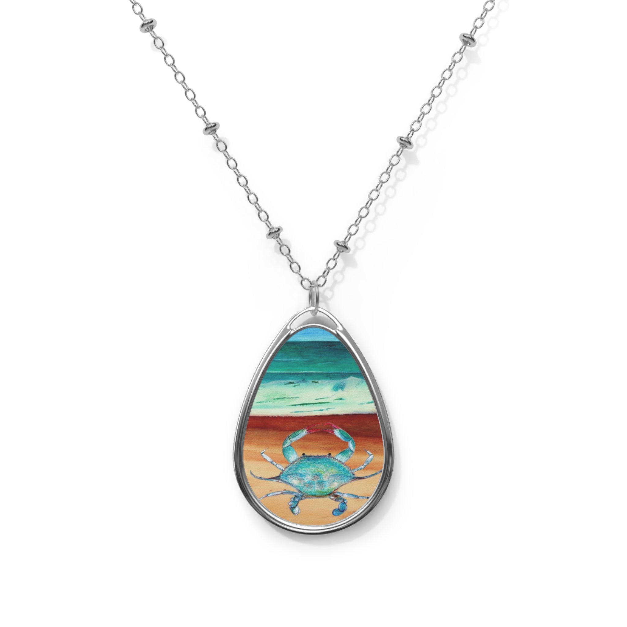 Crab watercolor Oval Necklace