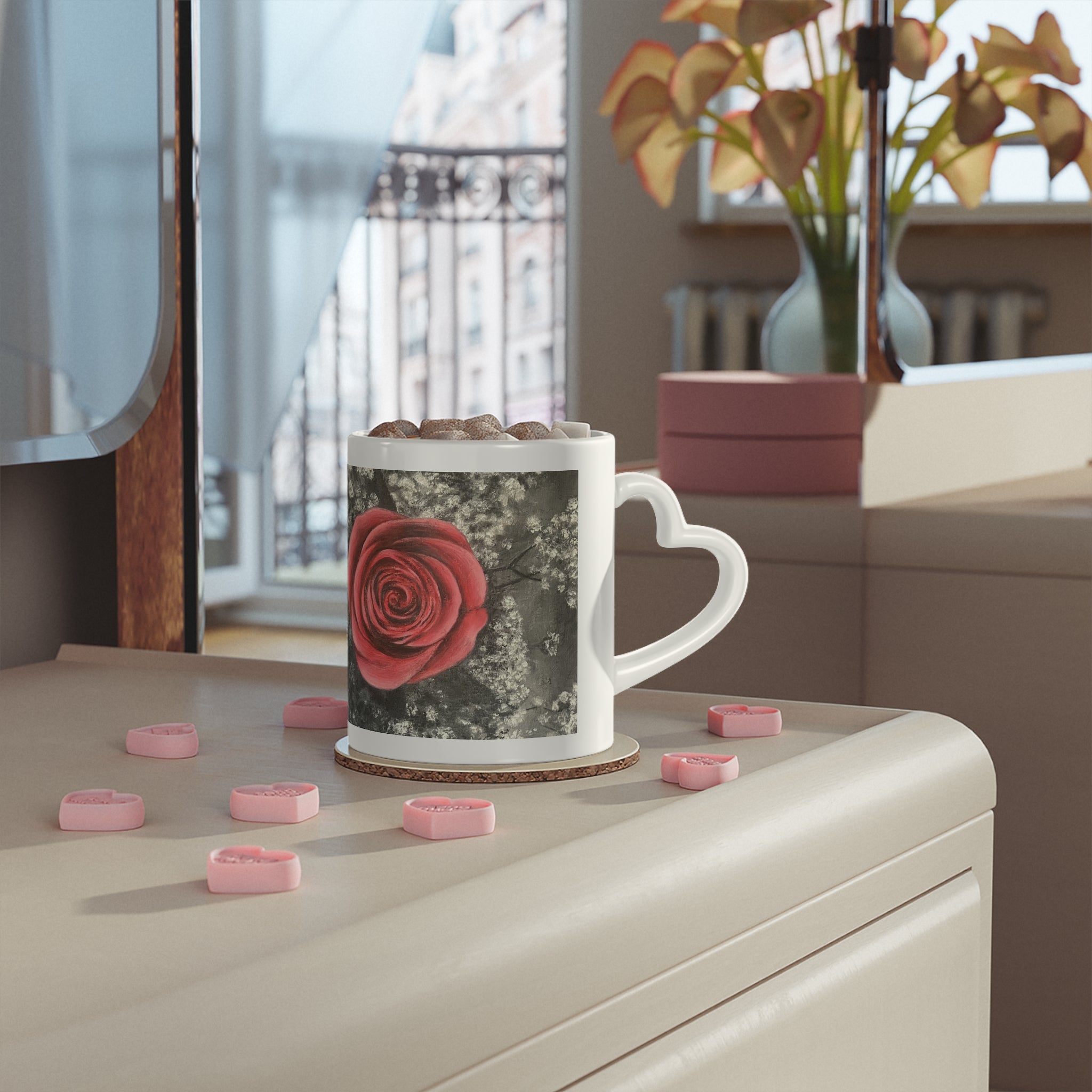 "Artist Rose" oil painting Heart-Shaped Mug