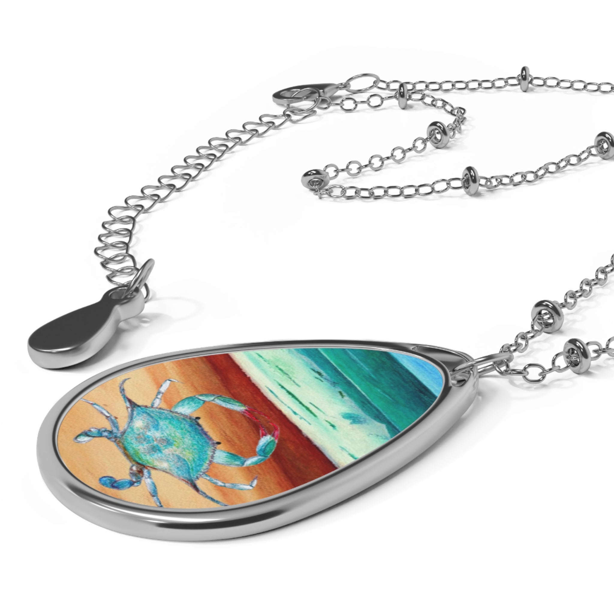 Crab watercolor Oval Necklace