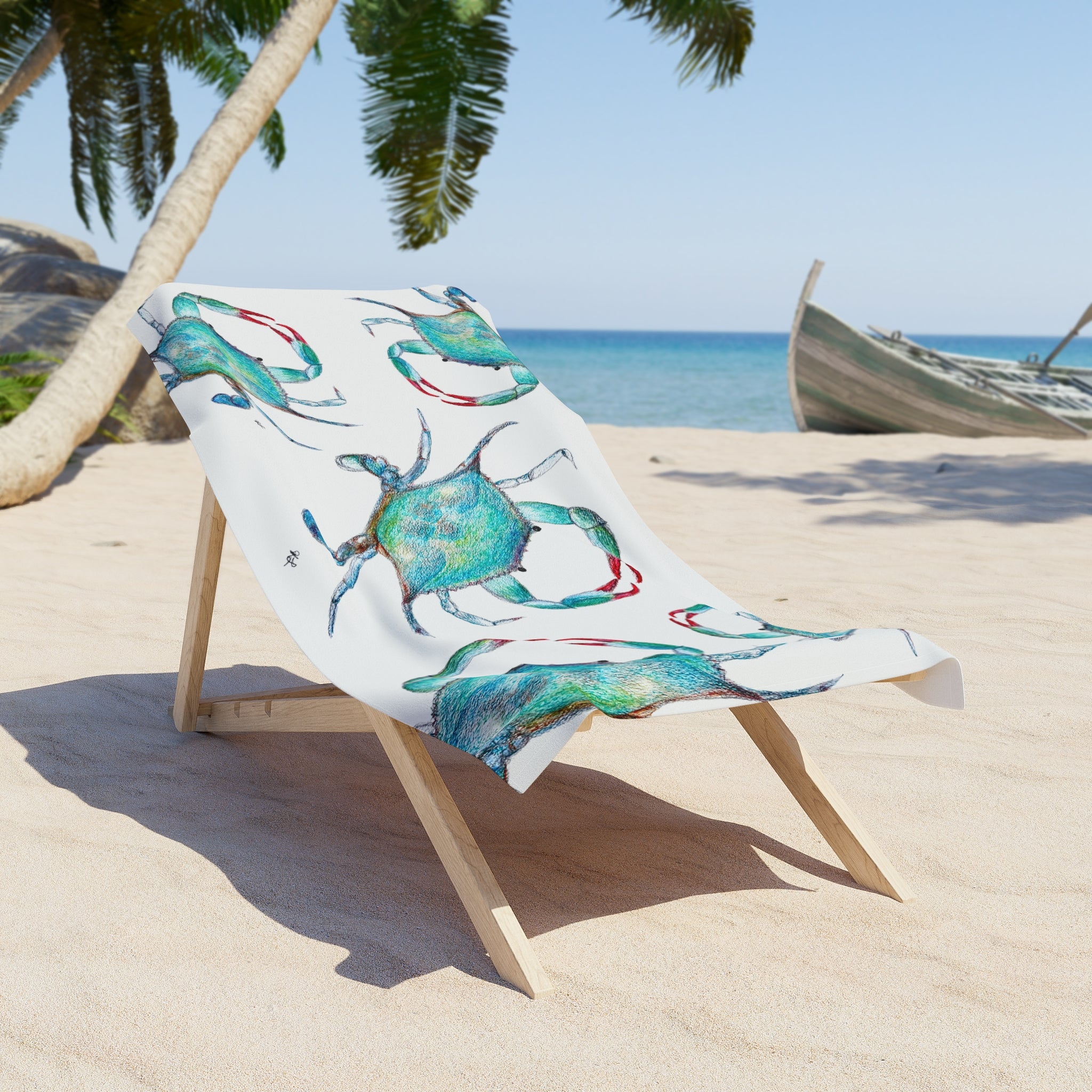 Blue Crab watercolor Beach Towel
