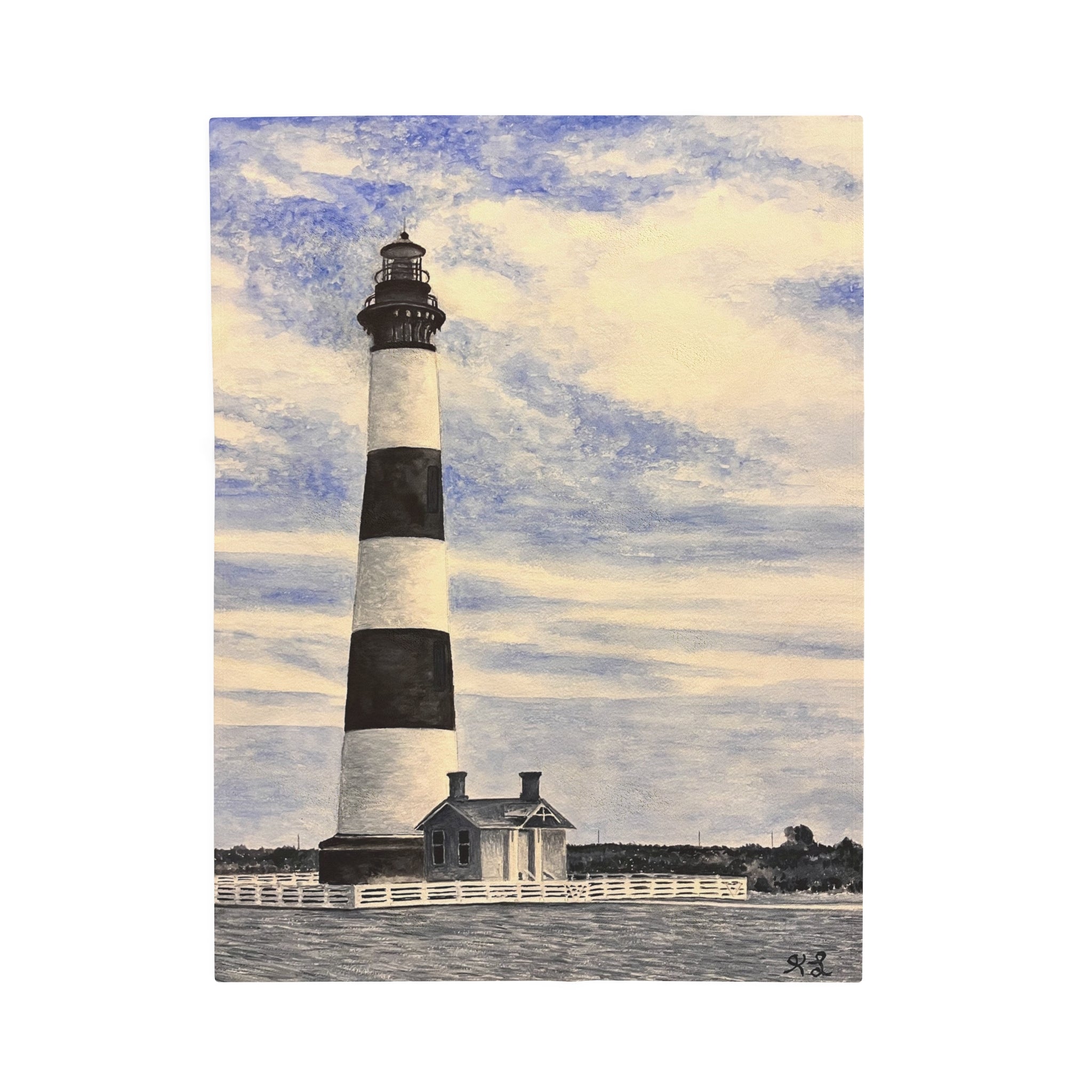 Bodie Island Watercolor Velveteen Plush Blanket