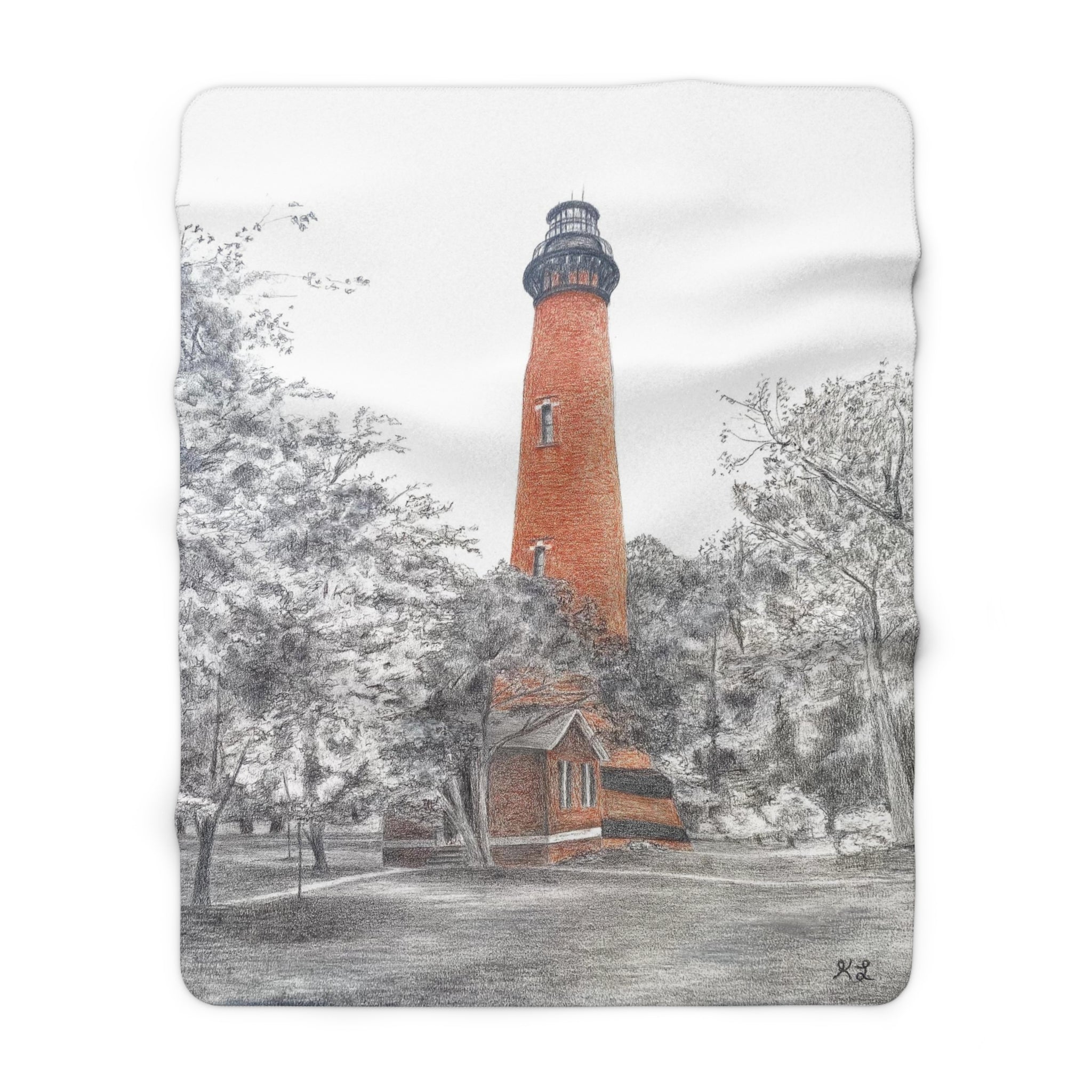 Currituck Lighthouse Charcoal Drawing Sherpa Fleece Blanket