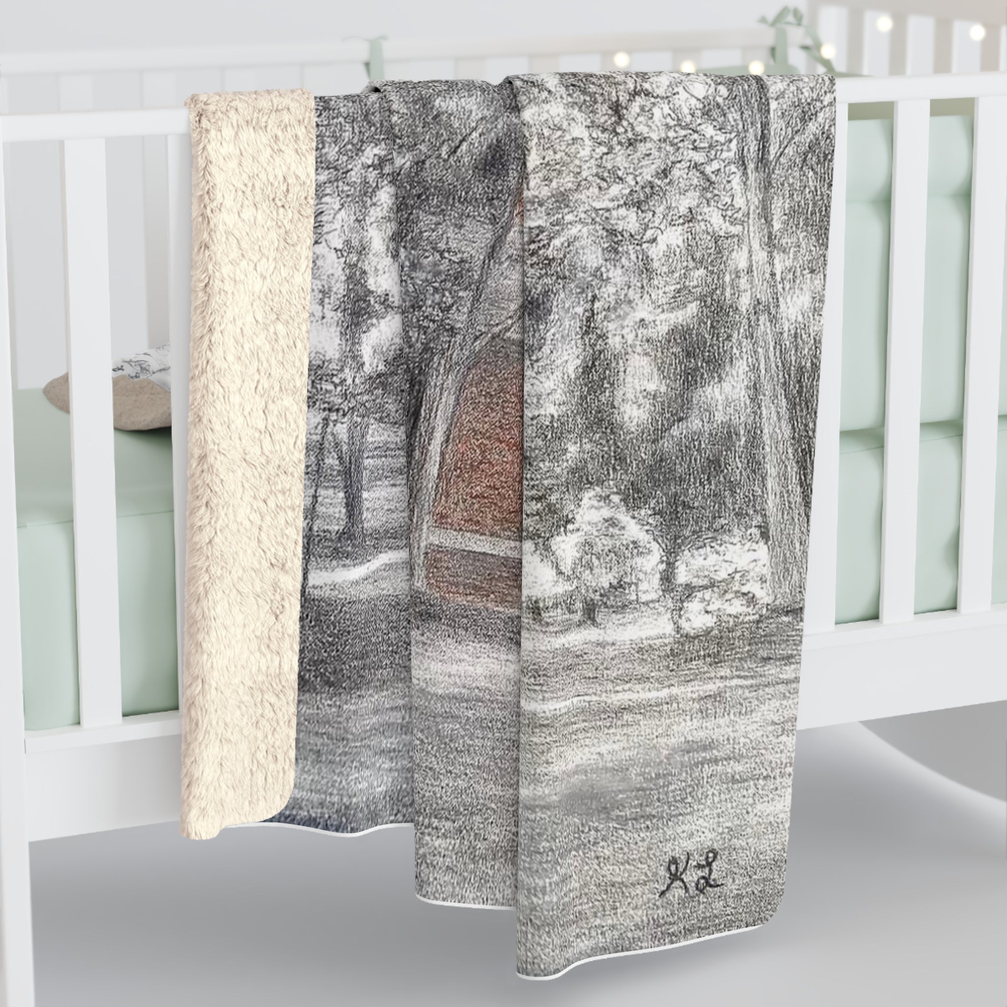 Currituck Lighthouse Charcoal Drawing Sherpa Fleece Blanket