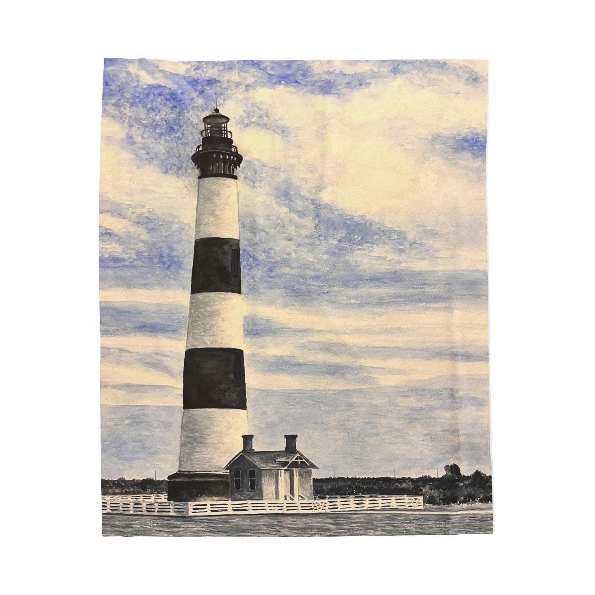 Bodie Island Watercolor Velveteen Plush Blanket