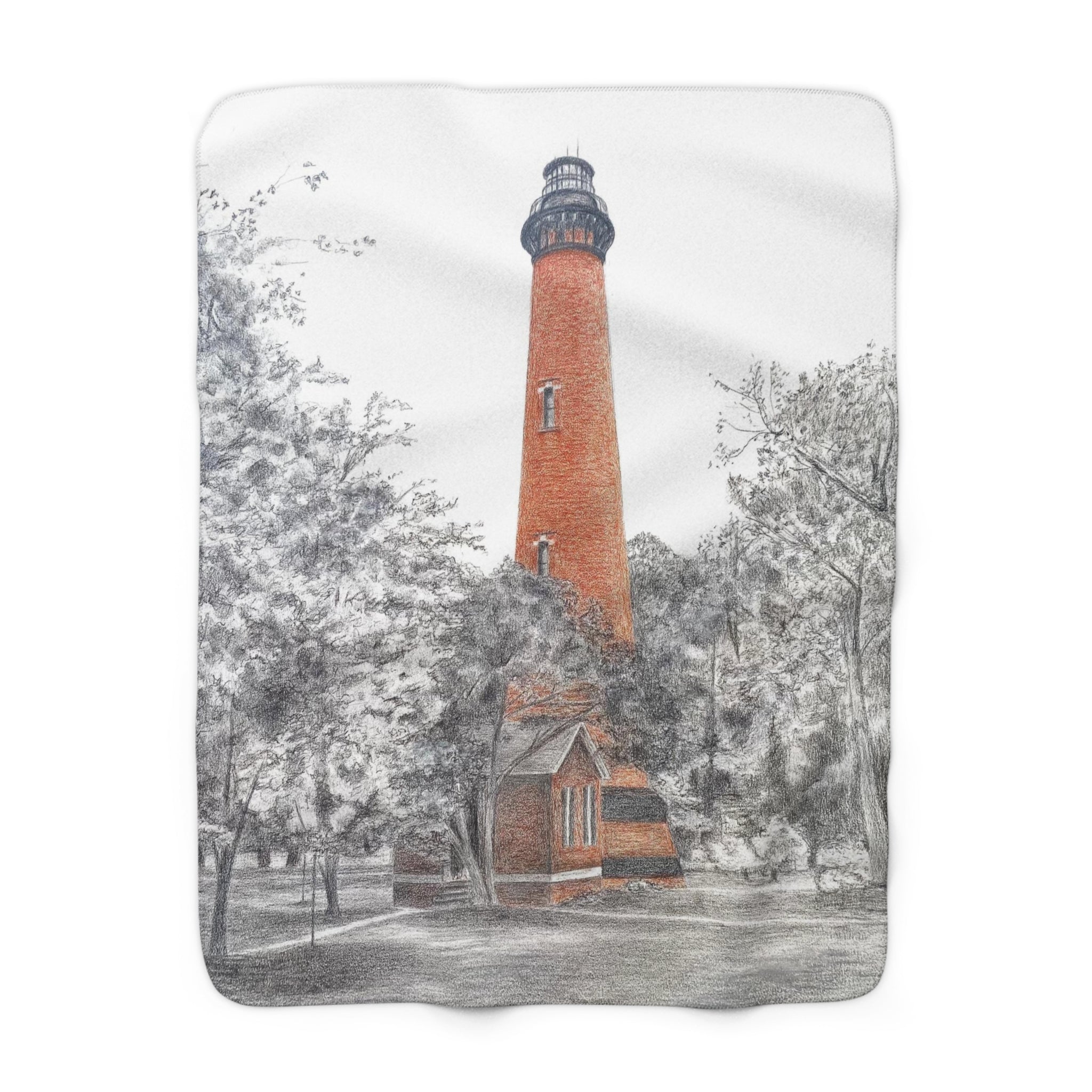 Currituck Lighthouse Charcoal Drawing Sherpa Fleece Blanket