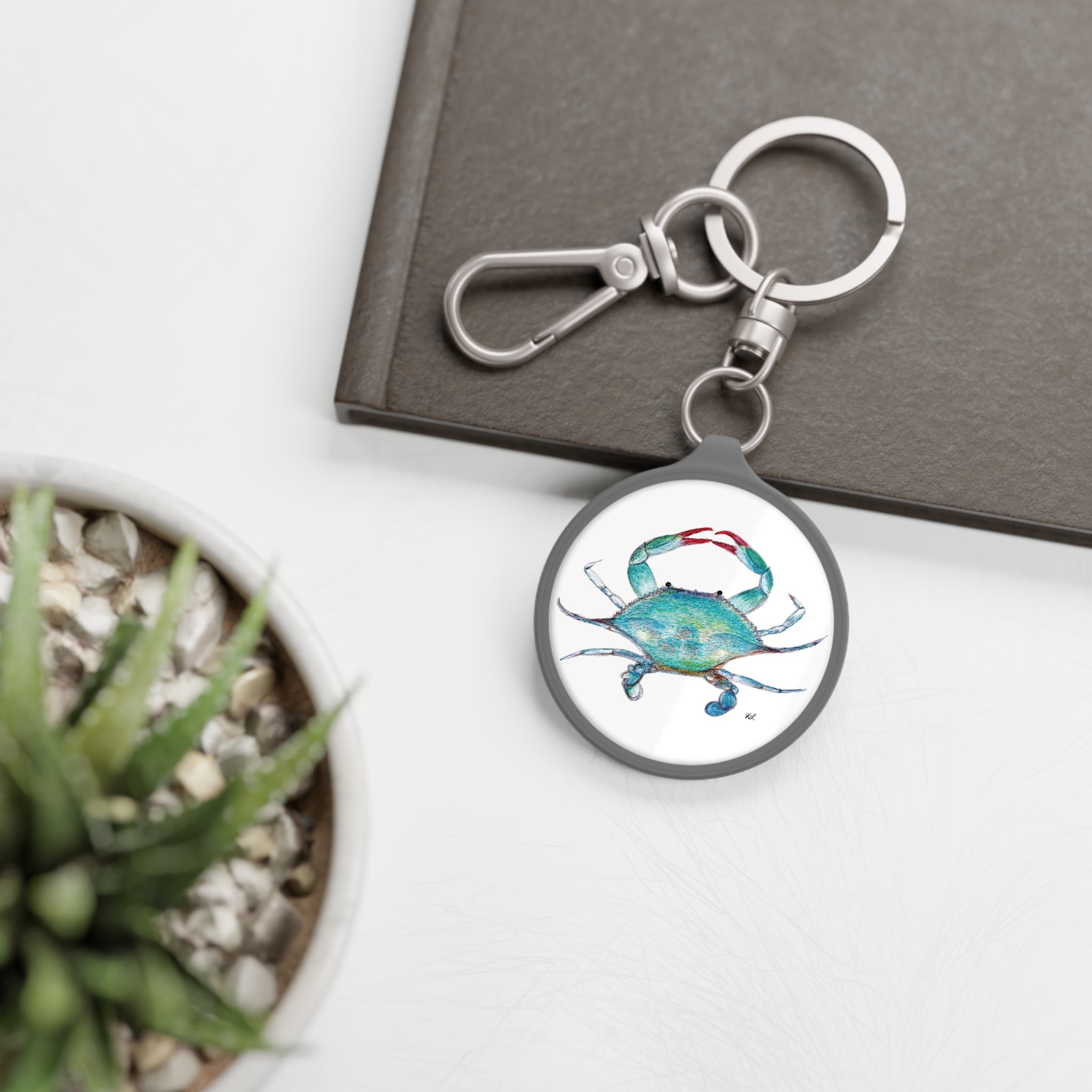 Blue Crab Watercolor Keychain Tag