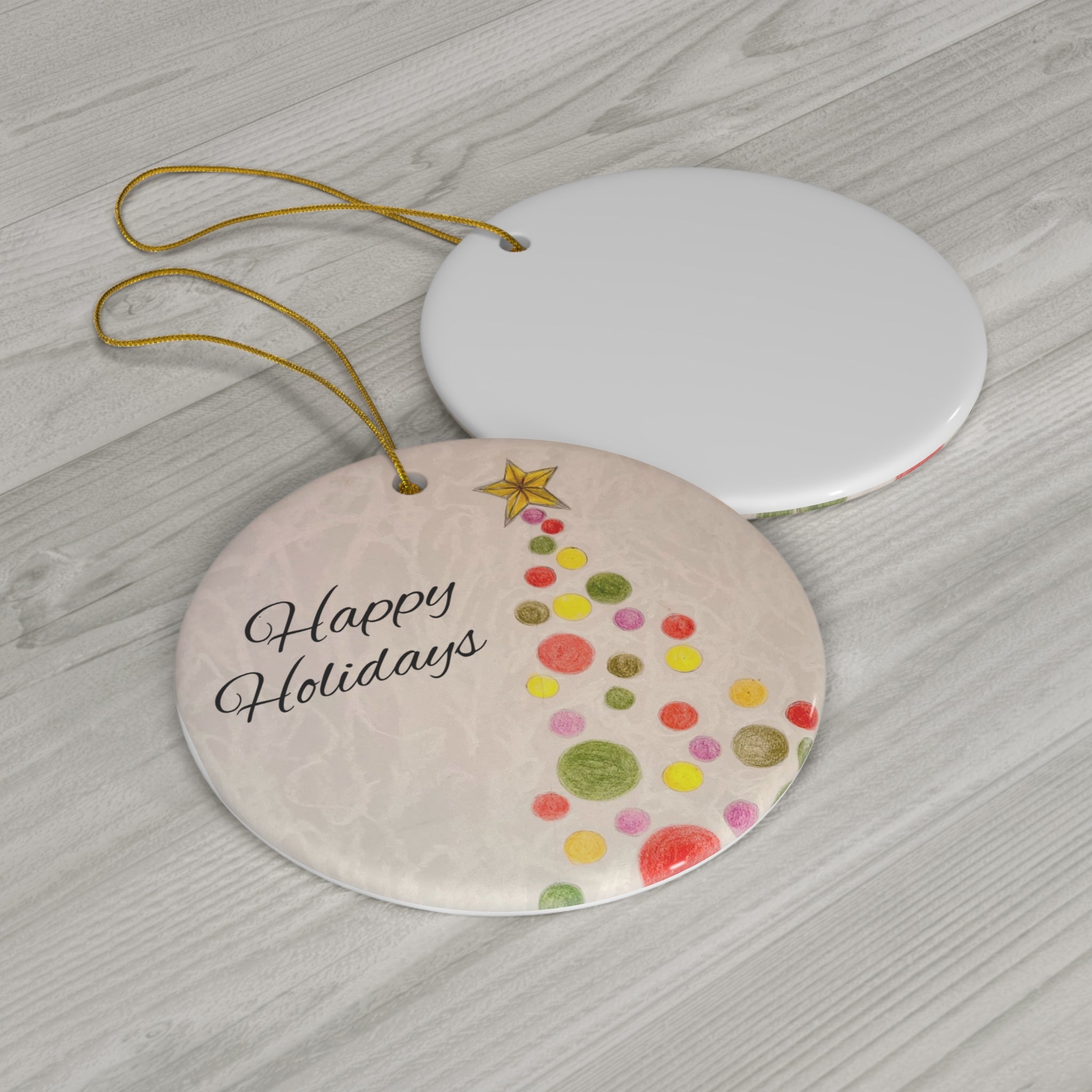 Happy Holidays Tree Ceramic Ornament