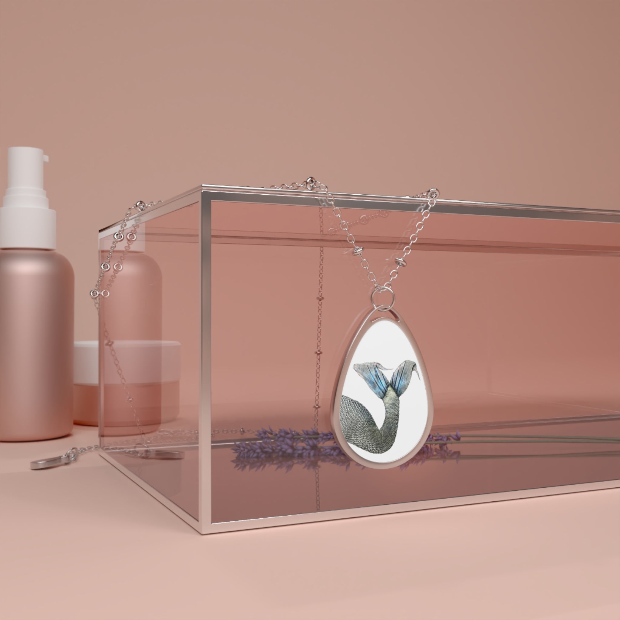 Mermaid Tail Oval Necklace (white)