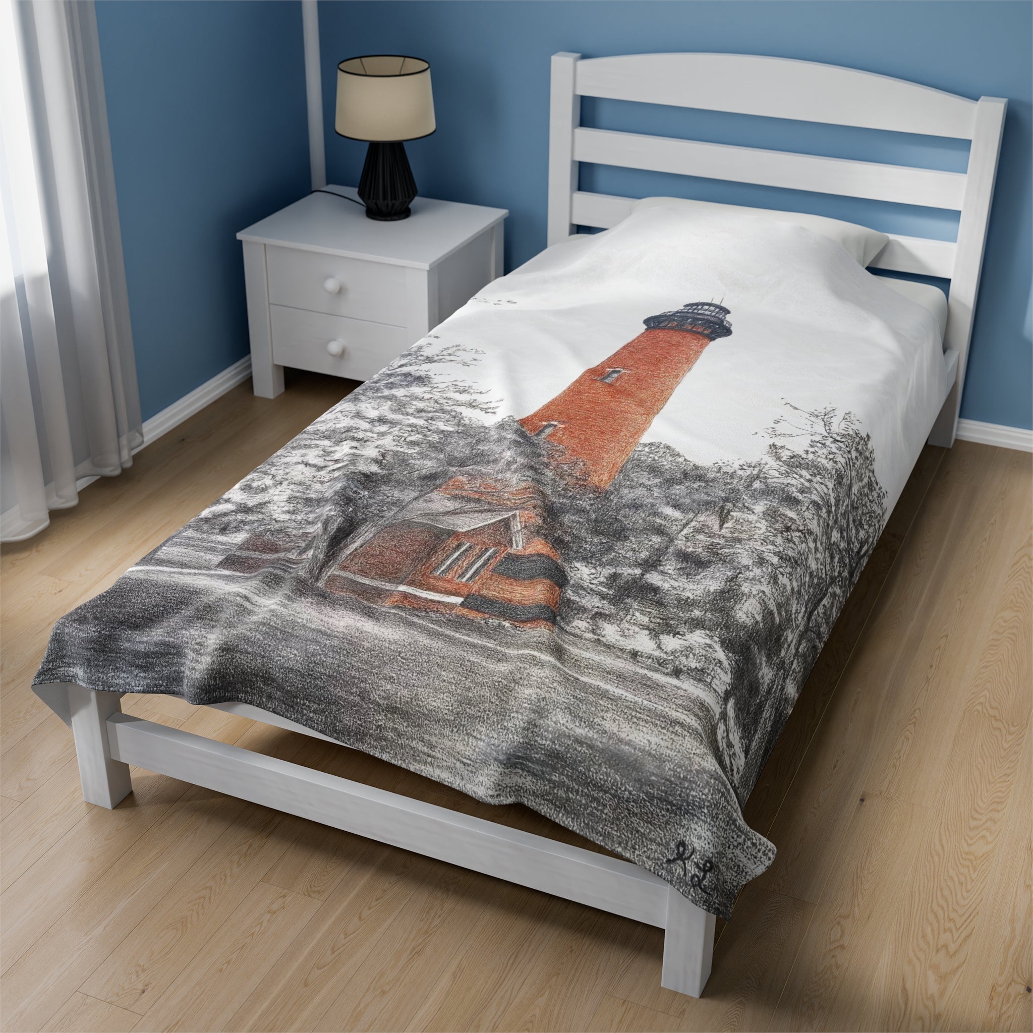 Currituck Lighthouse Velveteen Plush Blanket