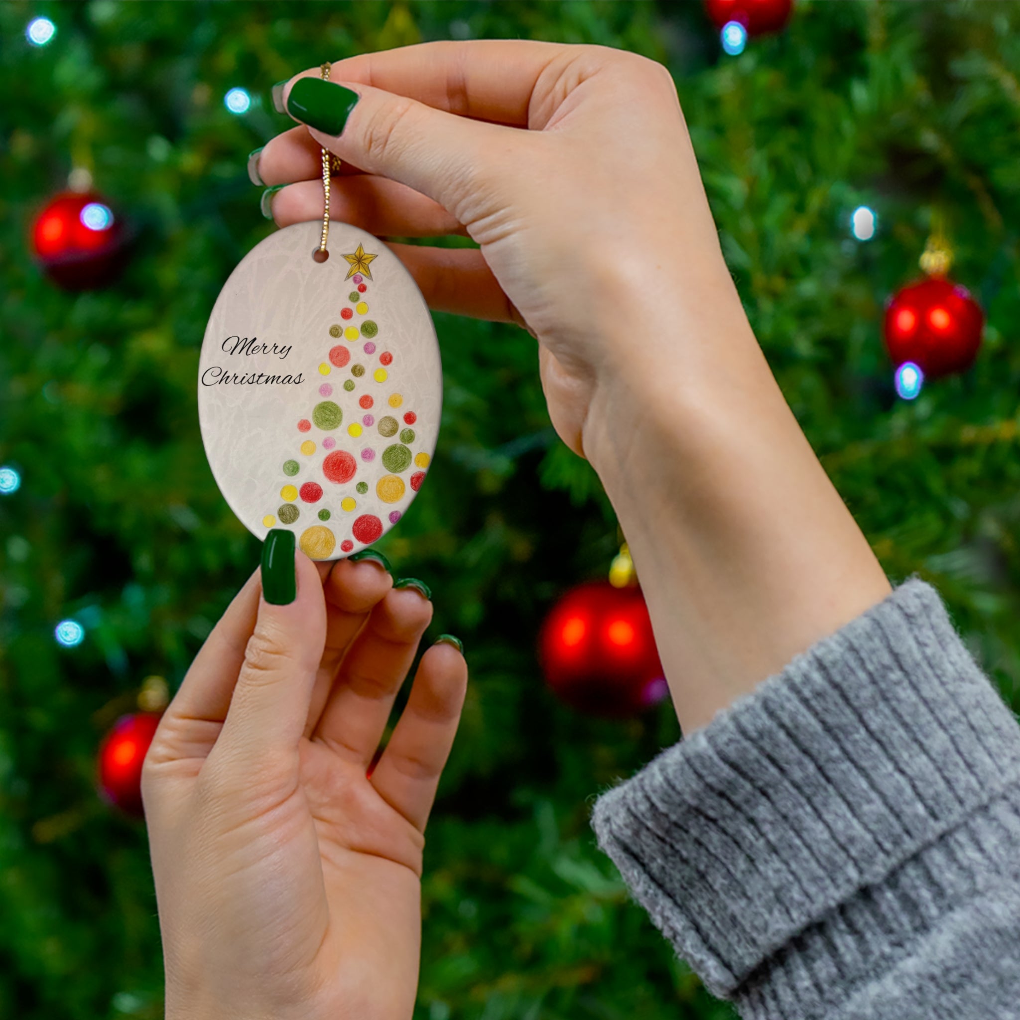 Christmas Tree Drawing Ceramic Ornament, Signature Collection