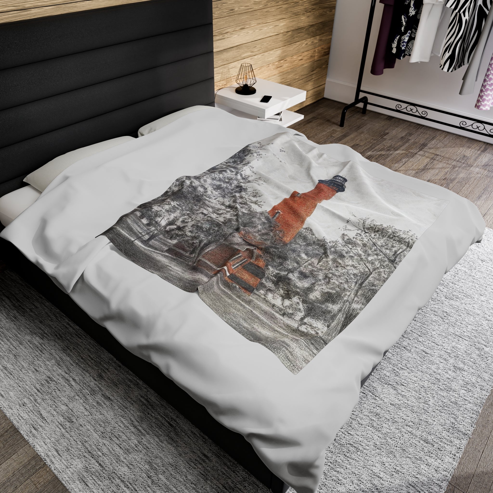 Currituck Lighthouse Velveteen Plush Blanket