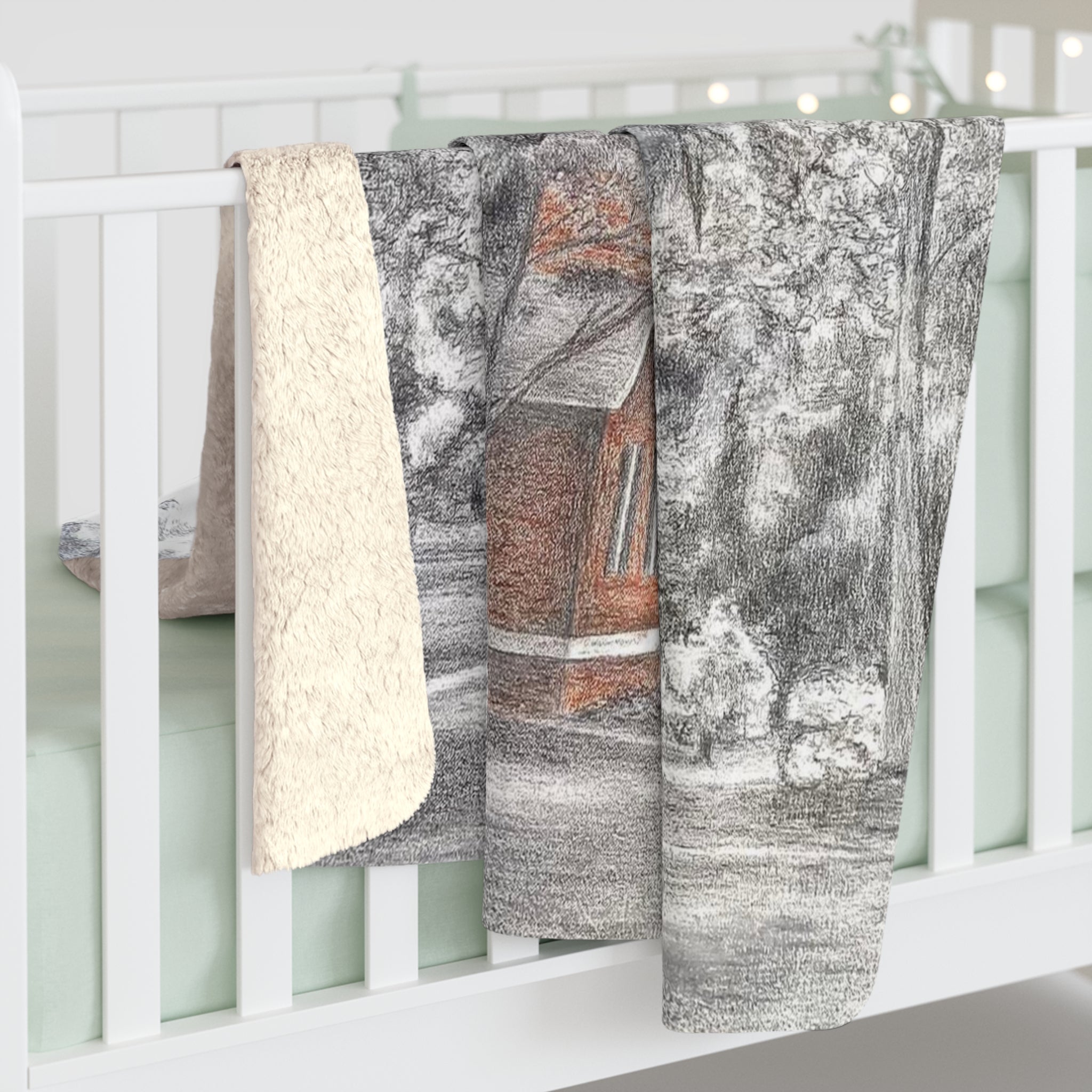 Currituck Lighthouse Charcoal Drawing Sherpa Fleece Blanket