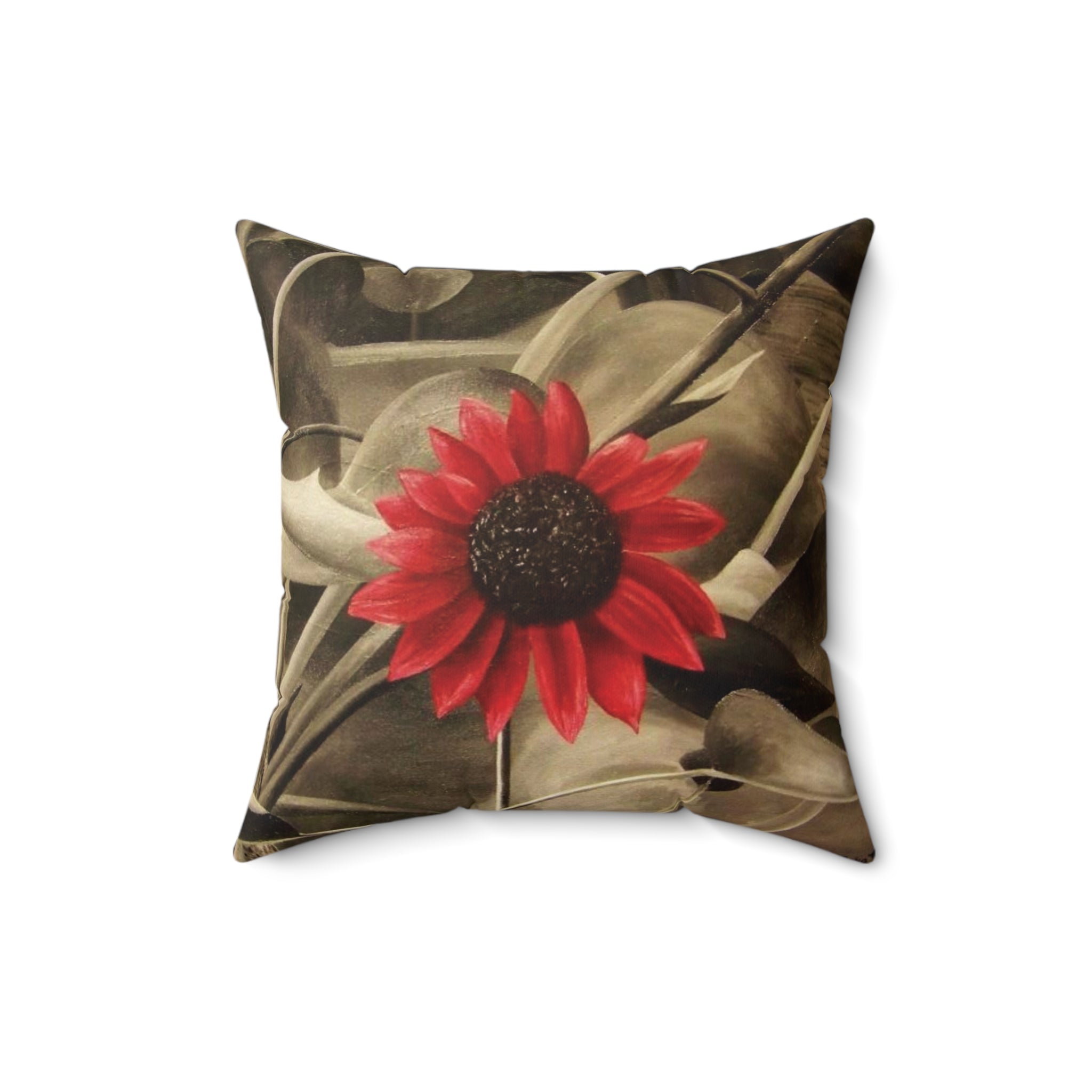 Red Flower oil painting Square Pillow