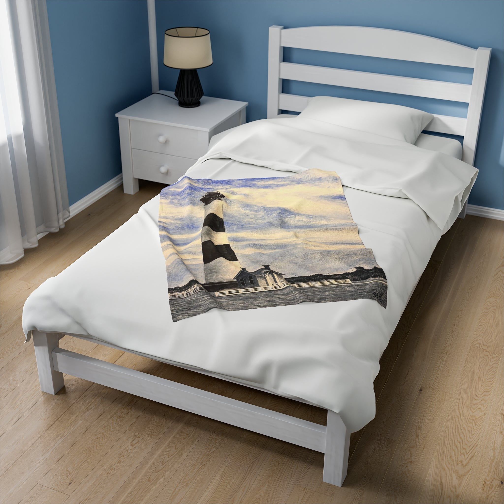 Bodie Island Watercolor Velveteen Plush Blanket
