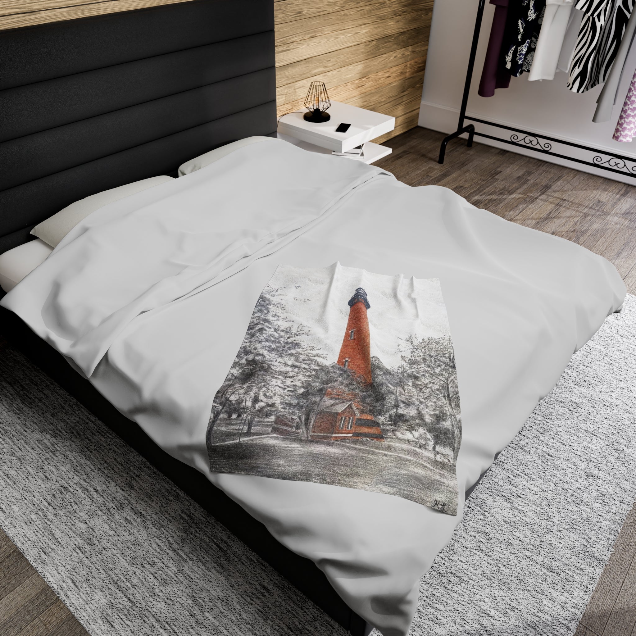 Currituck Lighthouse Velveteen Plush Blanket