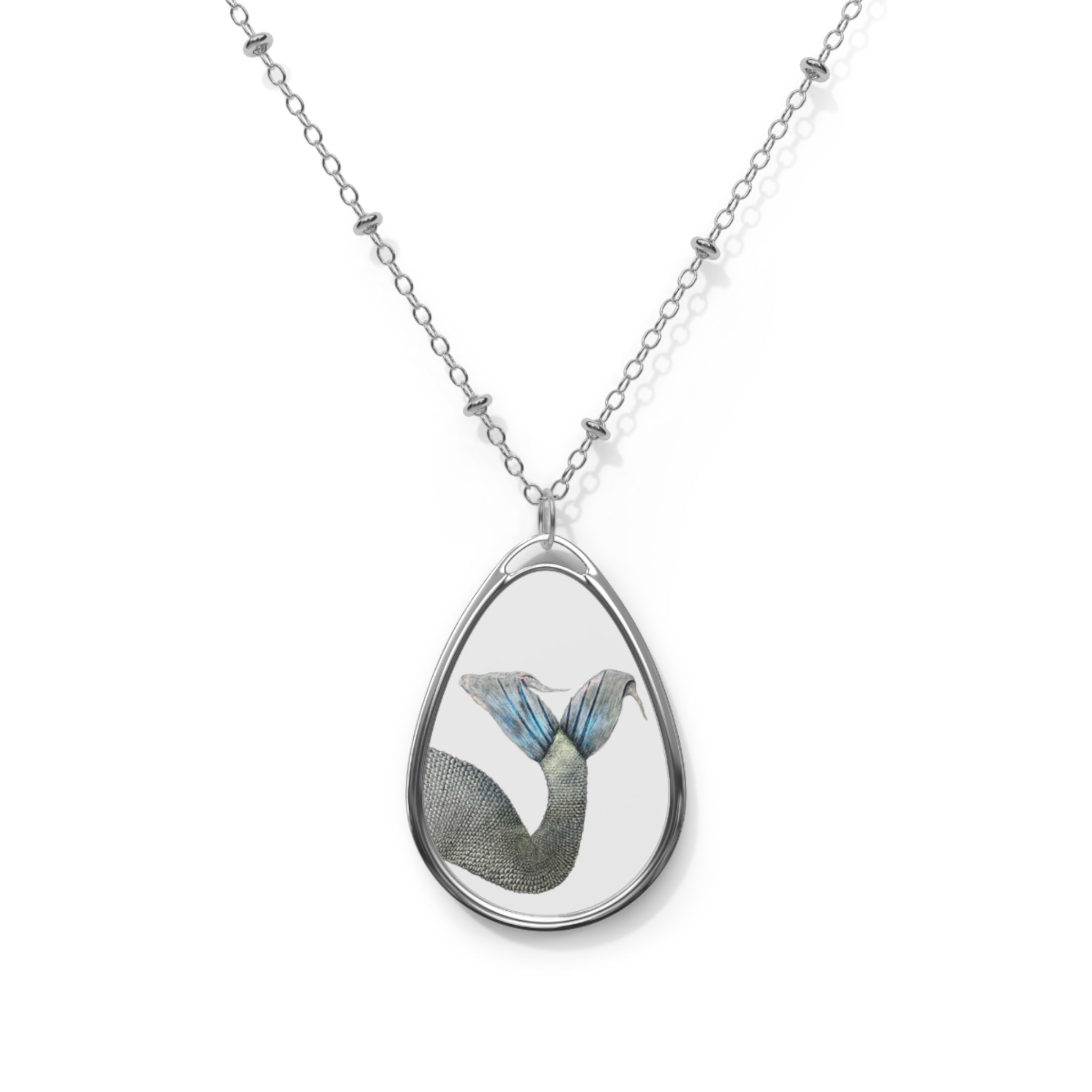 Mermaid Tail Oval Necklace (white)