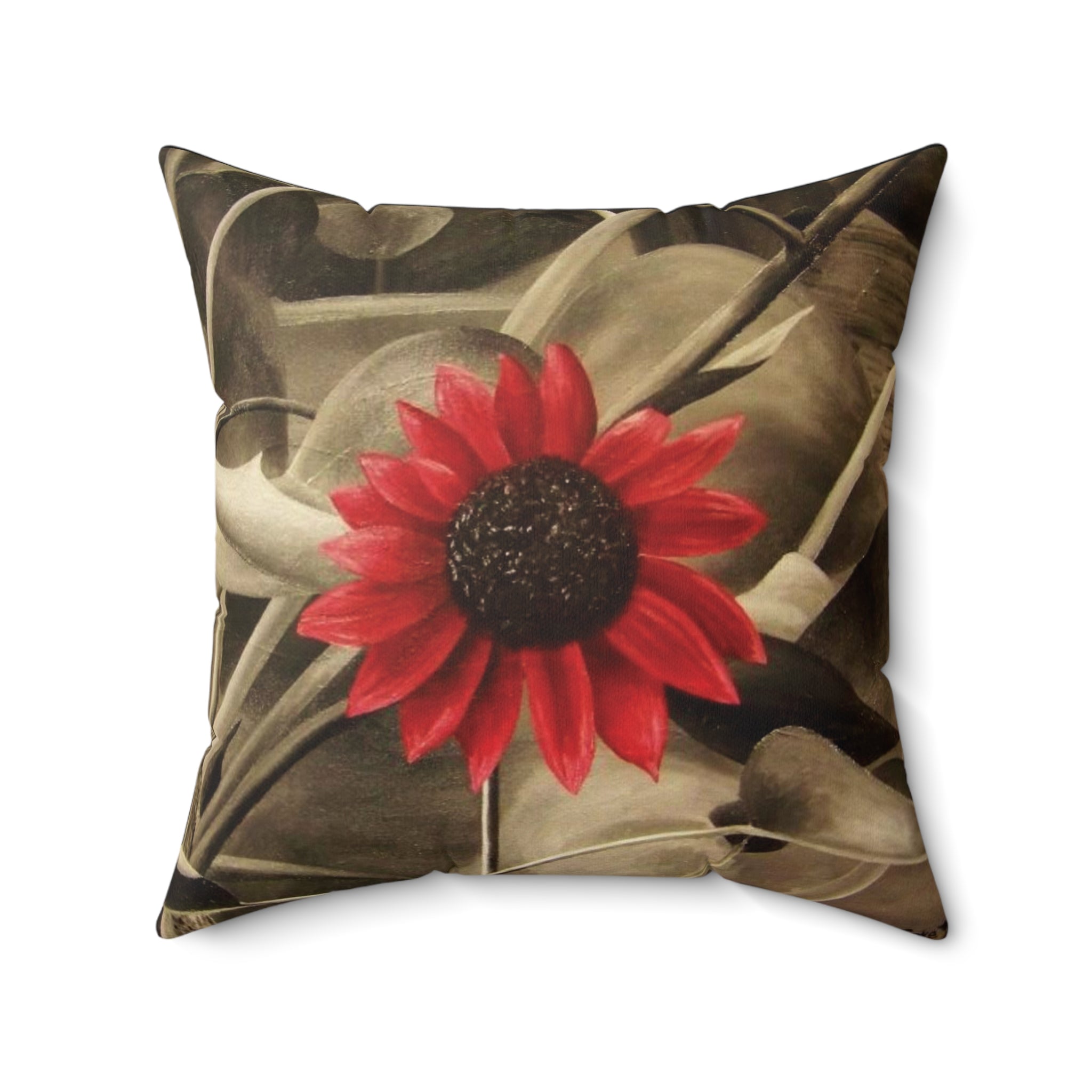 Red Flower oil painting Square Pillow
