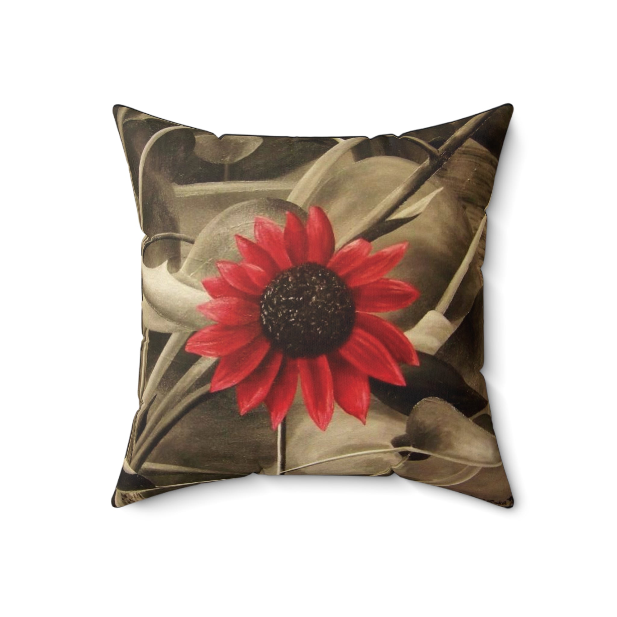 Red Flower oil painting Square Pillow