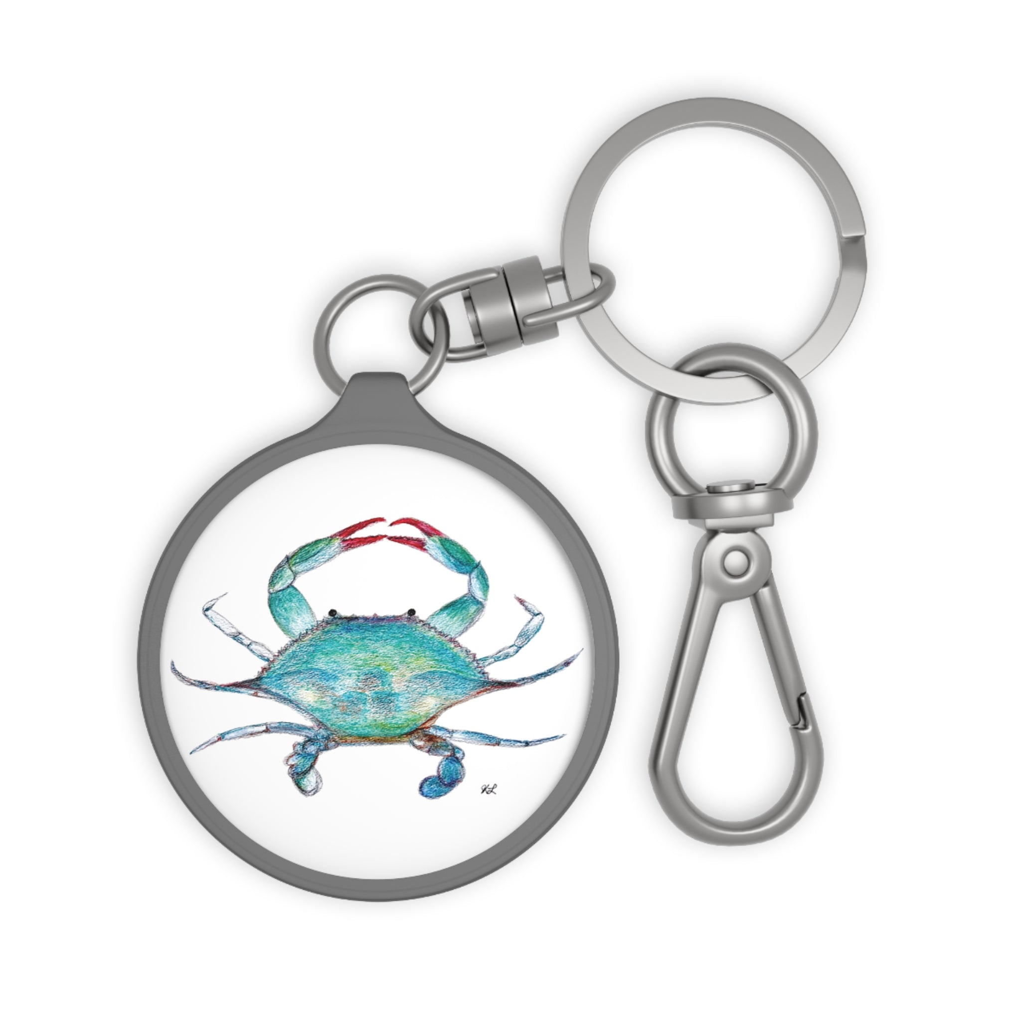 Blue Crab Watercolor Keychain Tag