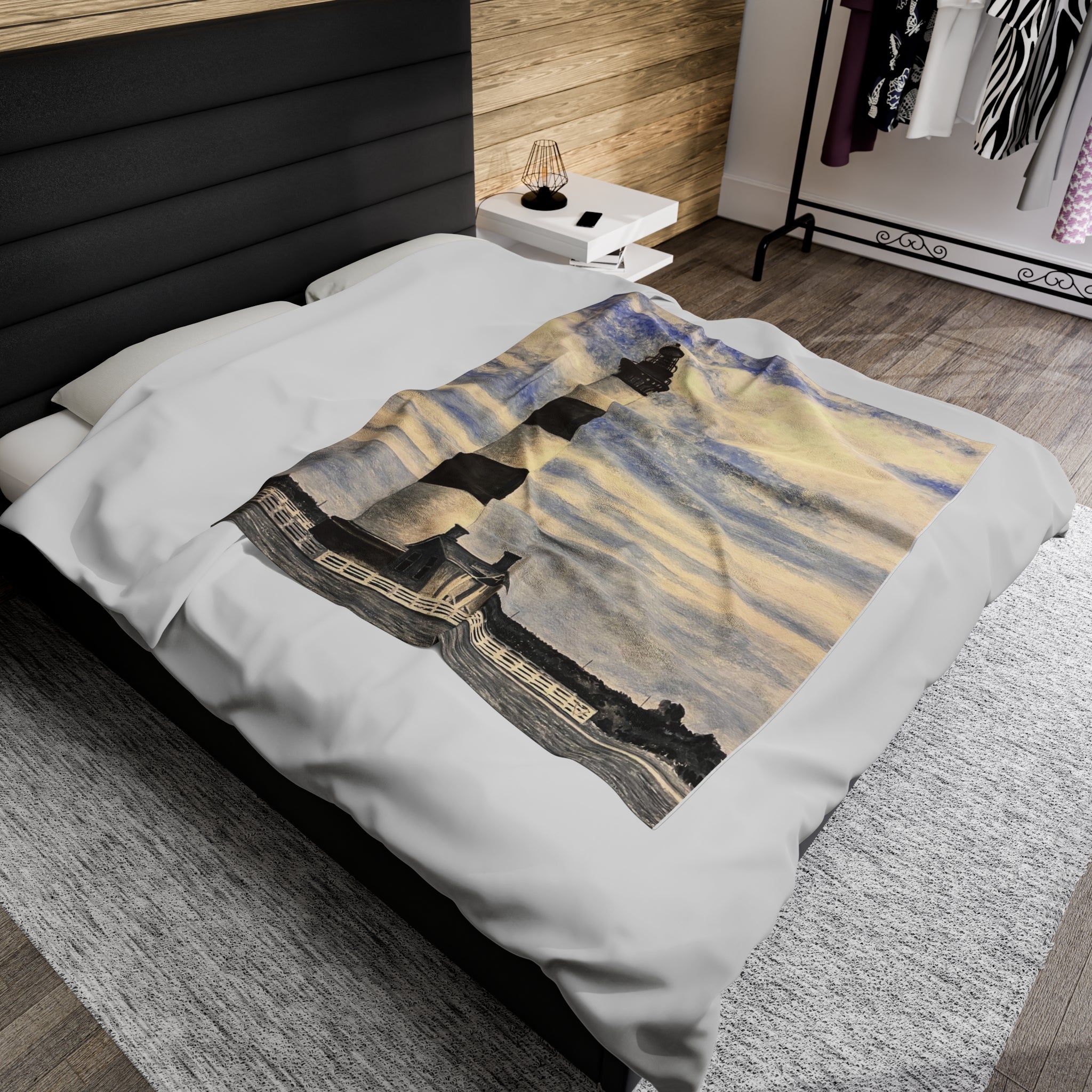 Bodie Island Watercolor Velveteen Plush Blanket