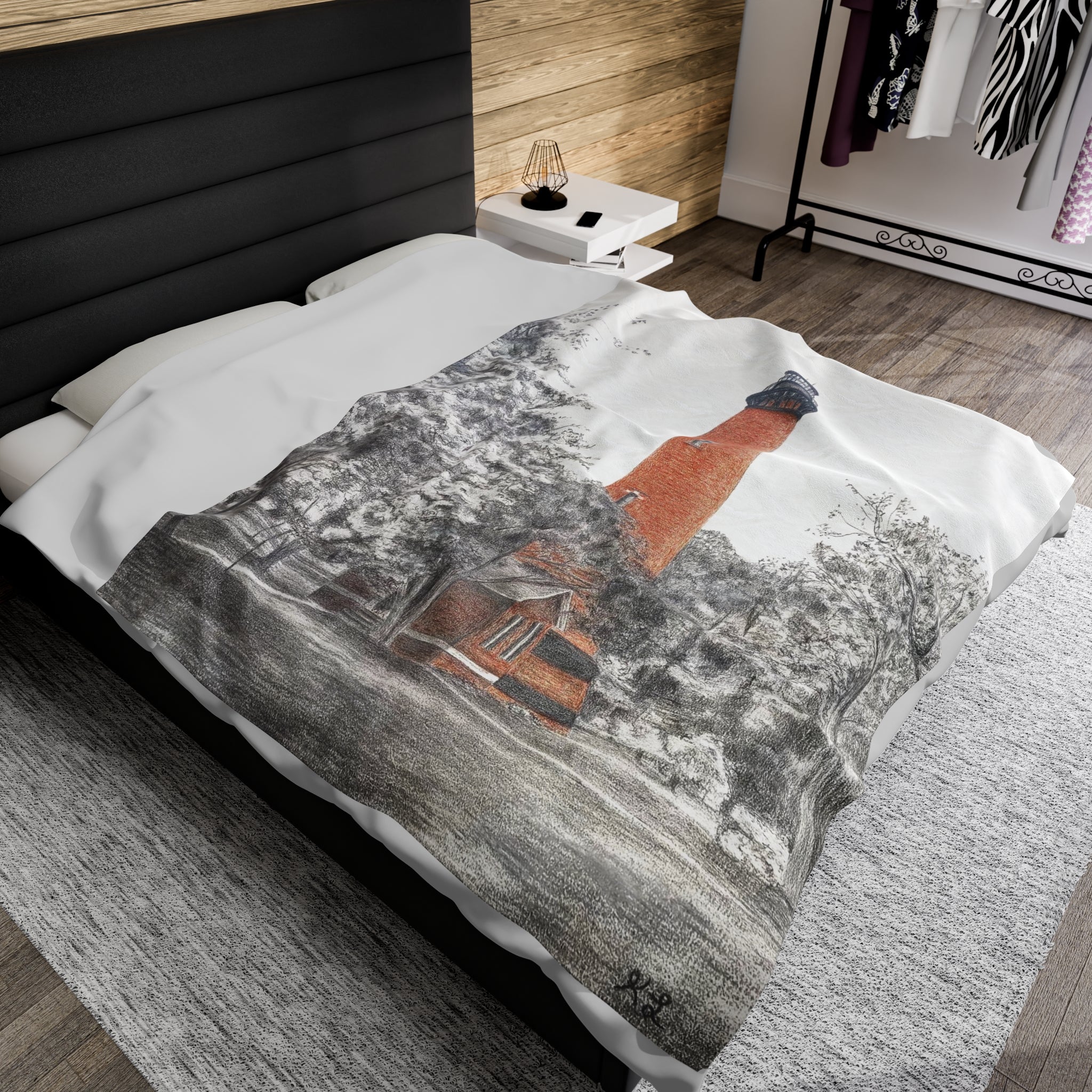 Currituck Lighthouse Velveteen Plush Blanket