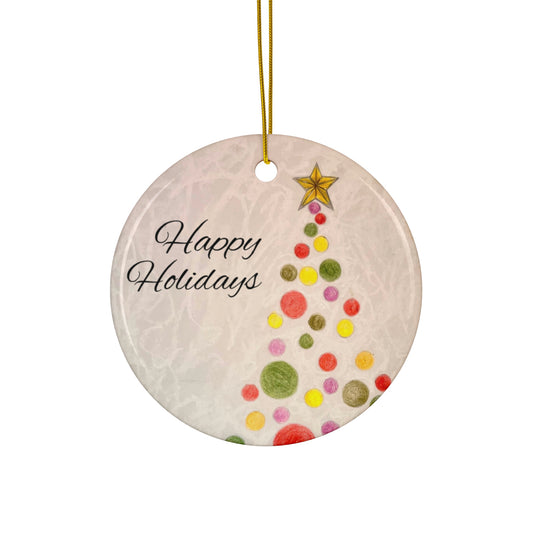 Happy Holidays Tree Ceramic Ornament