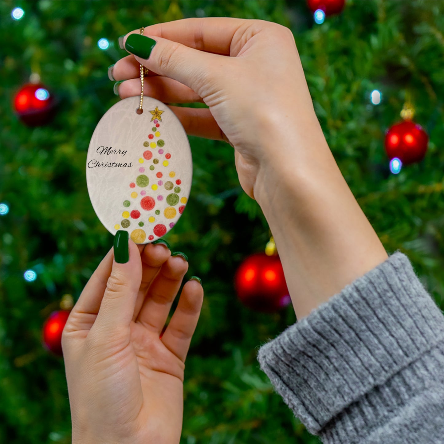 Christmas Tree Drawing Ceramic Ornament, Signature Collection