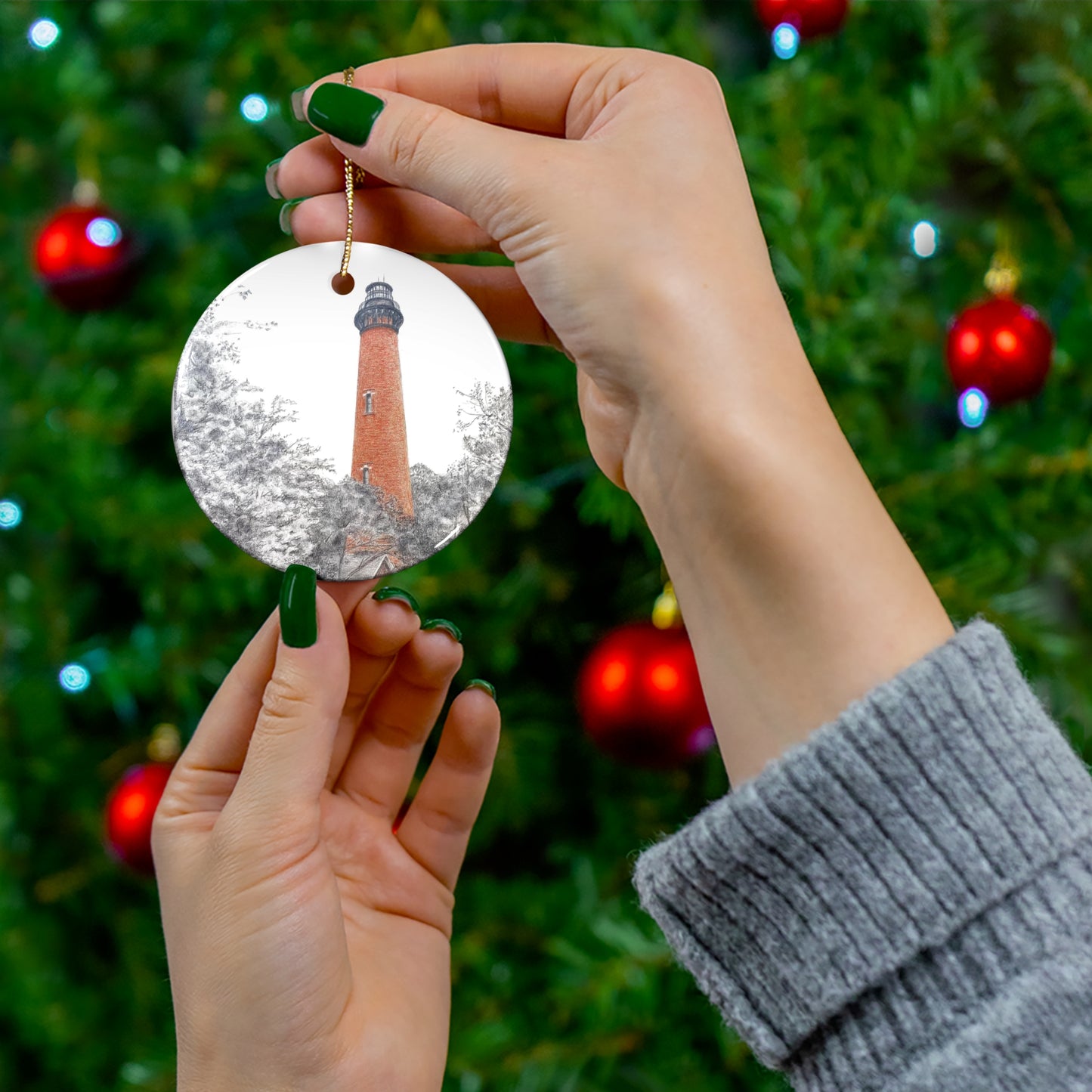 Currituck Lighthouse Ceramic Ornament, 3 Shapes