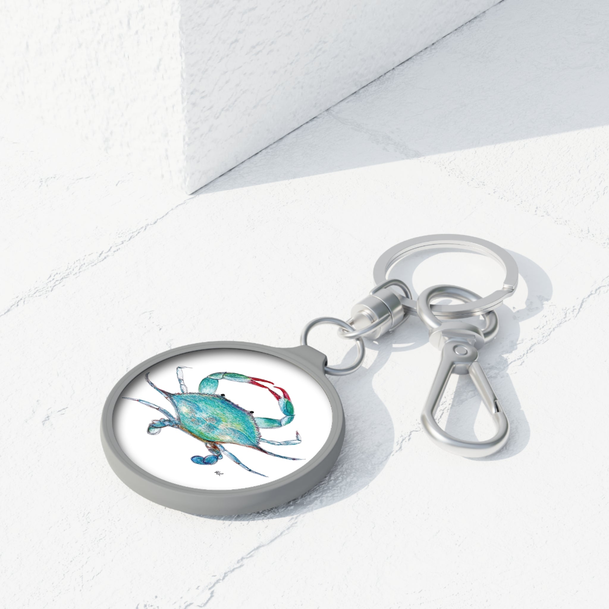 Blue Crab Watercolor Keychain Tag